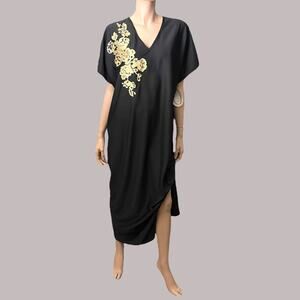 Avon Gold N’ Glamour Black Caftan Dress Private Treasures Glitter Size Med Large